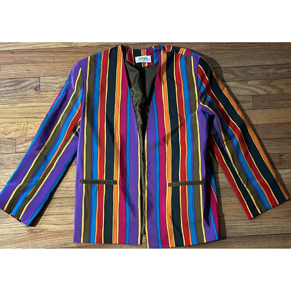 Vintage 80s Lilli Ann Striped Blazer Jacket Women 10 ILGWU Union Made USA